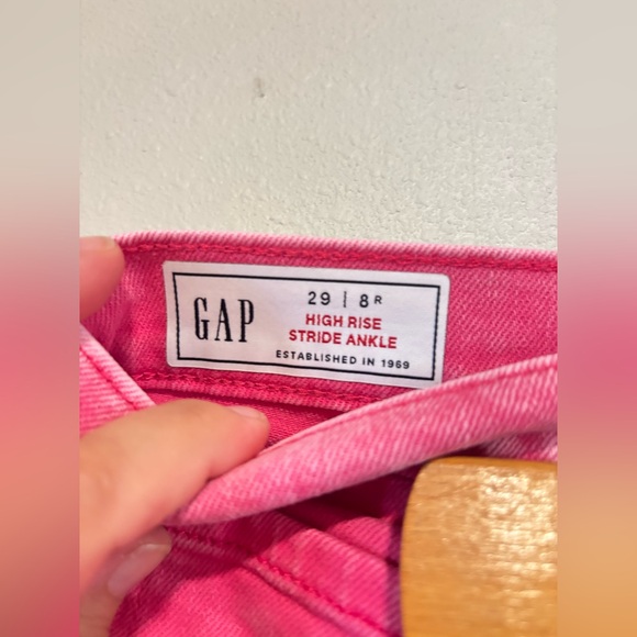 GAP High Rise Wide Leg Jeans Pink Acid Wash Stride Ankle Size 29 - Picture 5 of 7